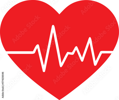 A red heart symbol with a white electrocardiogram line inside it