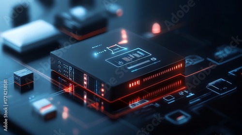 A glowing Ethernet switch connected to multiple smart home devices