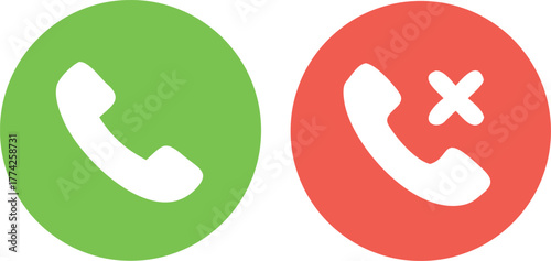 Green and red phone icons depicting answer and decline calls
