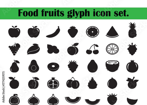 Assorted Fruit Glyph Icons Collection of Healthy Food Icons Set