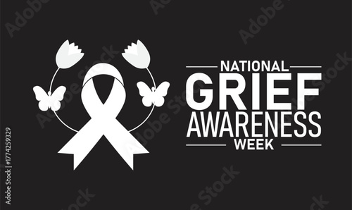 National Grief Awareness Week Poster Banner and Background Abstract Design Template with Heart Candle and Flower Illustration for Mental Health Support Remembrance and Compassion Awareness 