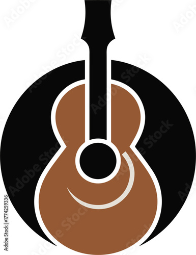 Acoustic Guitar Brown Black Logo Round Design Musical Stringed Instrument