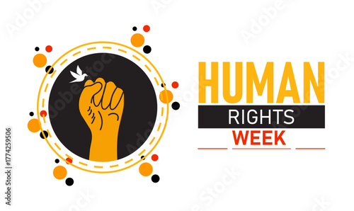 Human Rights Week Poster Banner and Background Abstract Design Template Featuring Raised Hands and Globe Illustration for Equality Freedom Justice Social Awareness and Community Support Campaign
