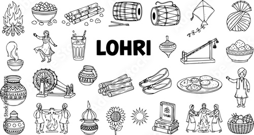 Lohri Celebration: Doodle Illustration of Festival Elements