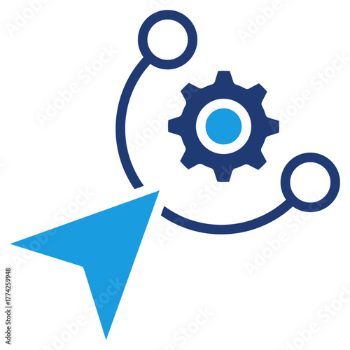 Reshape Blue Glyph Icon – Blue Vector Shape Adjustment Symbol with Gear and Cursor