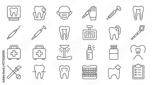 Professional dental care icons and symbols for modern clinics, oral hygiene, and healthy smiles, offering clear visual communication for healthcare providers and patients seeking expert treatment.