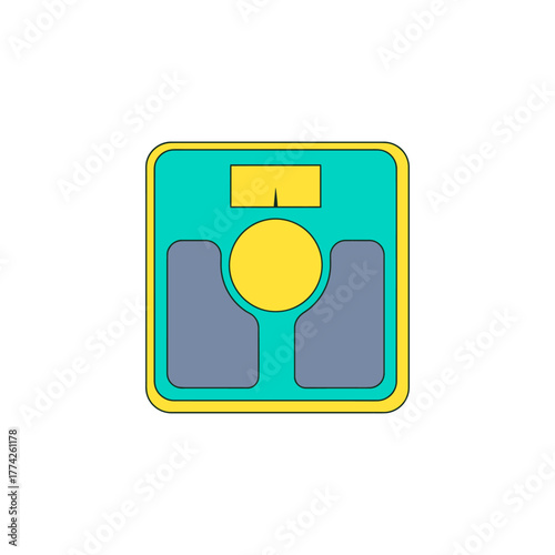 Bathroom scale measures weight on white surface indicating health awareness and fitness goals in a simple, clean style.