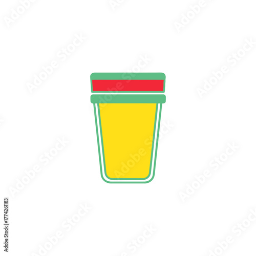 Yellow drink cup with red lid sits on white surface, symbolizing refreshment and convenience for onthego lifestyles.