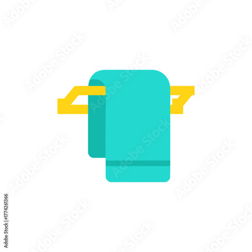 Turquoise towel hangs neatly on a gold rack in a clean bathroom, suggesting hygiene and comfort in a minimalist style.