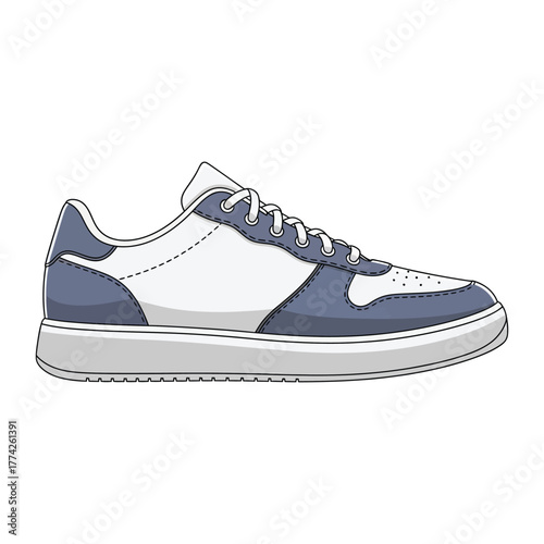 Classic Blue and White Sneaker A Stylish and Comfortable Footwear Illustration for Design Projects
