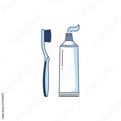 Toothbrush and toothpaste sitting on white counter ready for morning routine to promote dental hygiene and fresh breath, showcasing cleanliness and health.