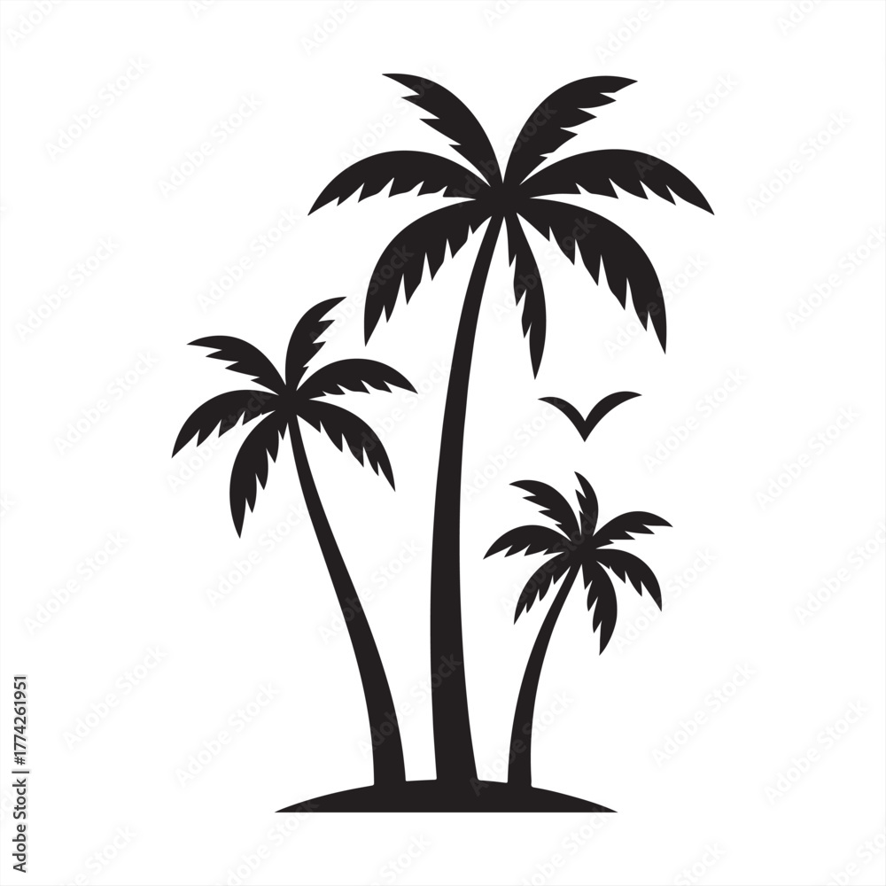 Fototapeta premium Silhouette of three palm trees in vector format