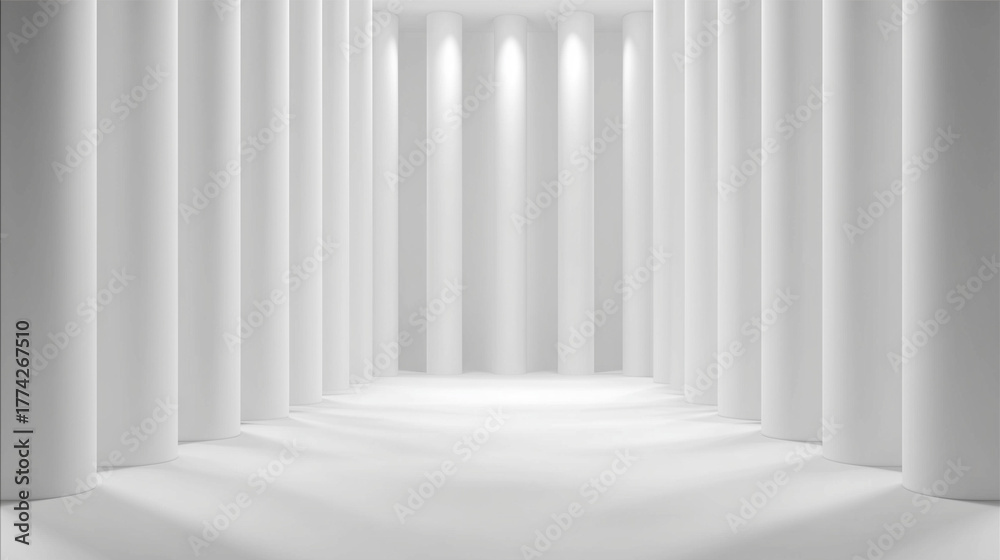 Fototapeta premium column. Abstract architectural space with dramatic light beams passing through towering columns, creating a striking monochrome scene. real-estate listings.