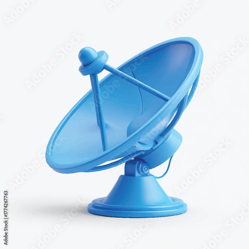 Blue Satellite Dish Antenna Isolated on White Background for Telecommunications