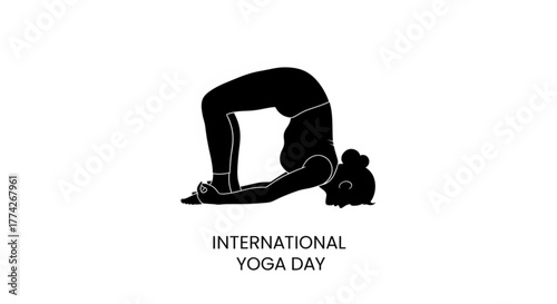 Silhouette of a woman doing the wheel pose international yoga day celebration for health and wellness, promoting physical and mental harmony