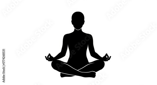 Silhouette of a woman in lotus position, symbolizing meditation, mindfulness, and inner peace, promoting wellness and relaxation