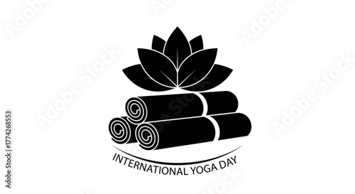International yoga day design, featuring yoga mats and a lotus flower, promoting health, wellness, and mindfulness