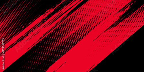 Drak Black and red abstract grunge background with halftone disign