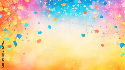 Colorful confetti celebration abstract festive background. Party fun atmosphere with cheerful event mood. Vivid background, bright decoration, perfect for holiday greeting, creative digital art, or