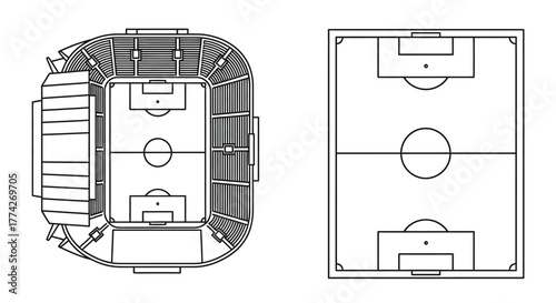 Architectural plans displaying a detailed view of a sports stadium layout