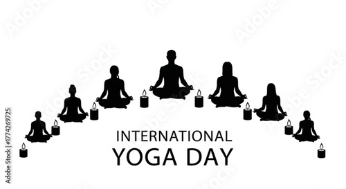 Silhouette of people meditating with candles for international yoga day a peaceful scene promoting mindfulness and wellness