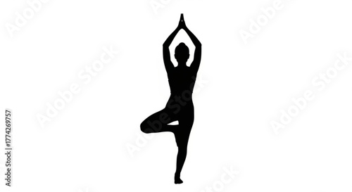 Silhouette of a woman in tree pose, a yoga asana, a symbol of balance, strength, and mindfulness in fitness