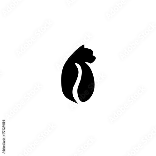 A creative, abstract logo blending a cat silhouette with a coffee bean shape. This unique design is perfect for cafes, pet shops, or gourmet coffee brands, suggesting quality and comfort.