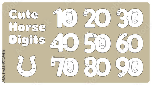 線画の馬の数字イラスト ゆるくてかわいい手描き風