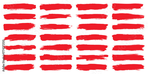 Red paint bold brush strokes, hand drawn thick grunge lines and rectangle shapes. Sketchy bold horizontal lines. Black ink brush strokes and banners. Grunge marker highlight underline hand drawn paint