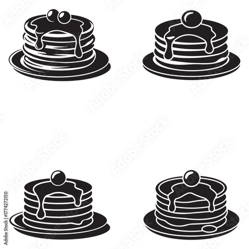 Collection of delicious pancake stacks silhouette graphic elements