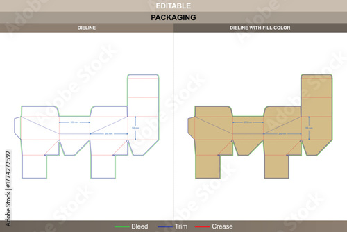 Two cells display box dieline arranged through simple vector planning achieving smooth printing and reliable packaging structure defined die line splits balance both cell sections