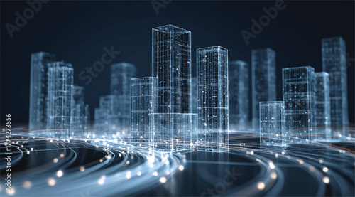 Futuristic city skyline with glowing data streams representing global connectivity