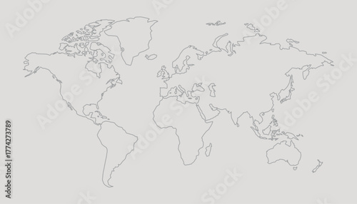 Minimalist World Map Outline Vector – Simple Global Continent Line Art on Light Background