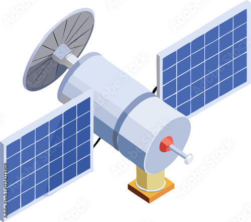 Isometric illustration of a communication satellite in outer space view