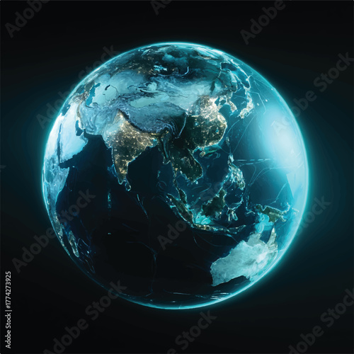 Glowing Planet Earth Globe Showing Asia and Australia Region View