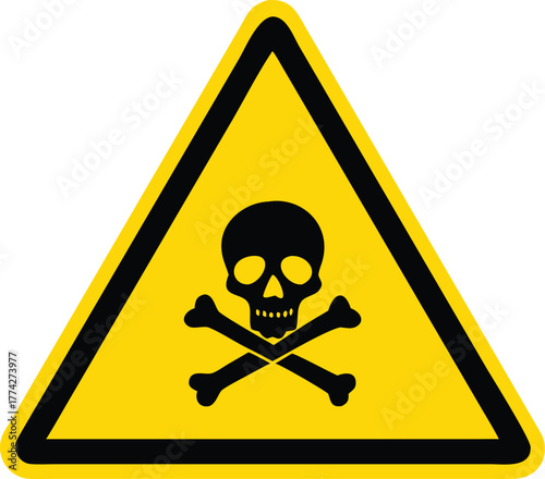 Yellow triangular warning sign featuring a skull and crossbones symbol