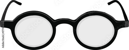 A pair of round black framed glasses isolated on a white background