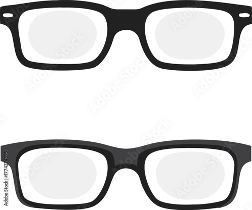 Two pairs of black framed eyeglasses isolated on a white background