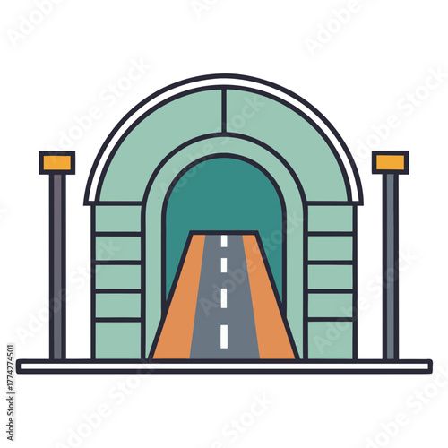 Modern road tunnel entrance with lighting and clear road markings