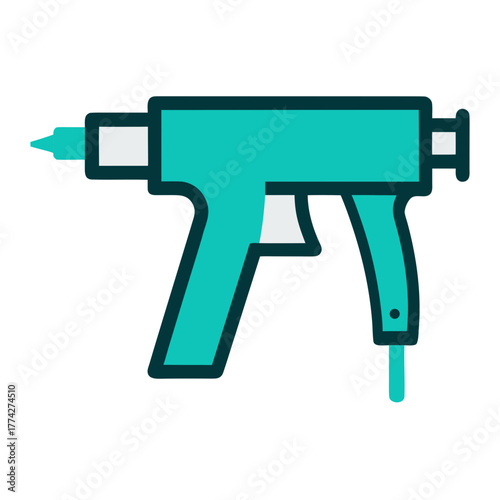 Modern flat design icon of a teal hot glue gun with a transparent background