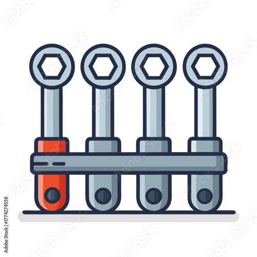 Set of hex socket wrenches organized in a tool holder for easy access