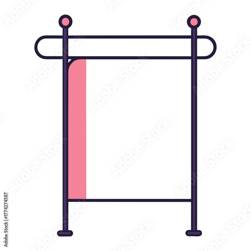 Simple flat design of a blank white poster board on a dark purple stand
