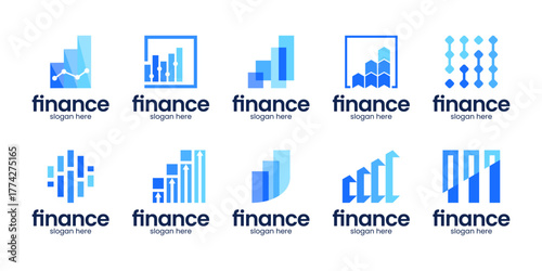 Set of financial growth logo design. Abstract blue geometric design symbolizing finance, growth, and data analytic.