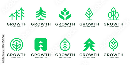 Set of growth logo design inspiration. Abstract tree shape logo usable for business, corporate and branding.
