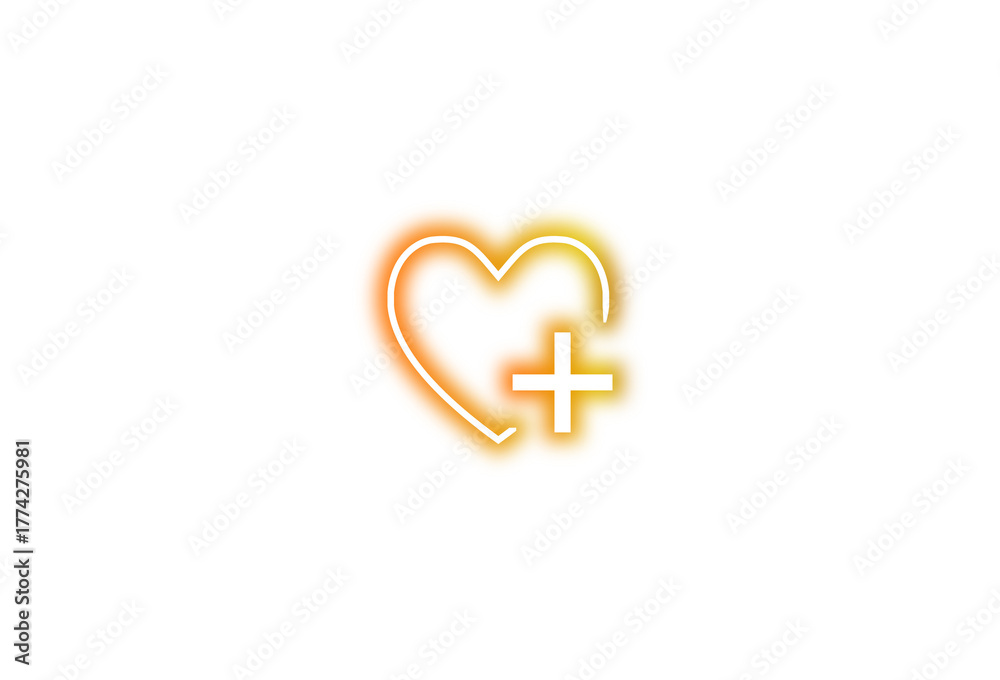 Obraz premium Heart with Plus Medical Care Icon for Health Support, Hospital and Donation Signs