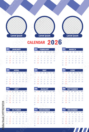 Calendar design template 2026 vector. Calendar 2026 Template vector. Editable Calendar Design 2026. calendar for 2026	