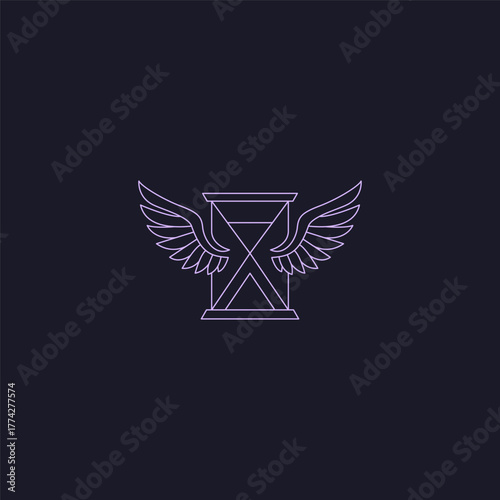 Hourglass and wings line art time and freedom logo concept.
