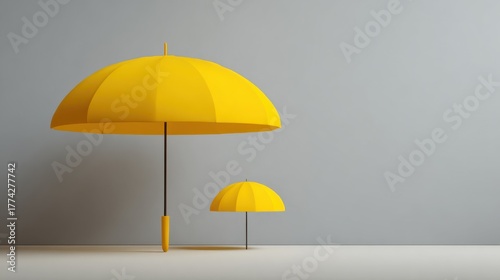 Wallpaper Mural A yellow umbrella protecting another smaller umbrella from an empty background. Conceptual representation of protection, cover, and shelter Torontodigital.ca