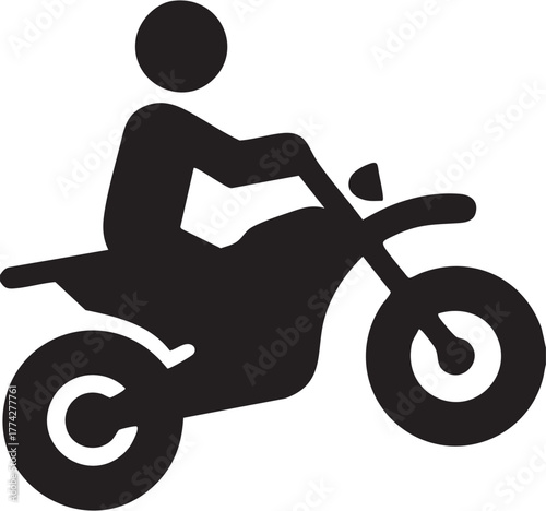 Dirt Bike Rider Silhouette Vector — Black Icon of Off-Road Motorcyclist with Knobby Tires and High Ground Clearance