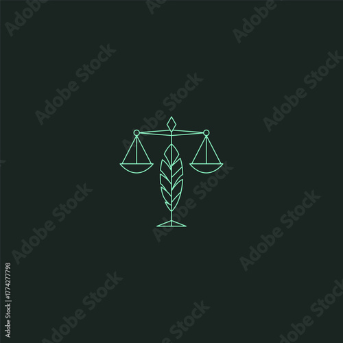 Scale and feather line art light justice balance logo design.